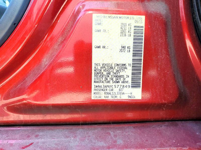 2015 Nissan Altima მანქანა იყიდება აუქციონზე, vin: 1N4AL3APXFC577849, აუქციონის ნომერი: 50966566