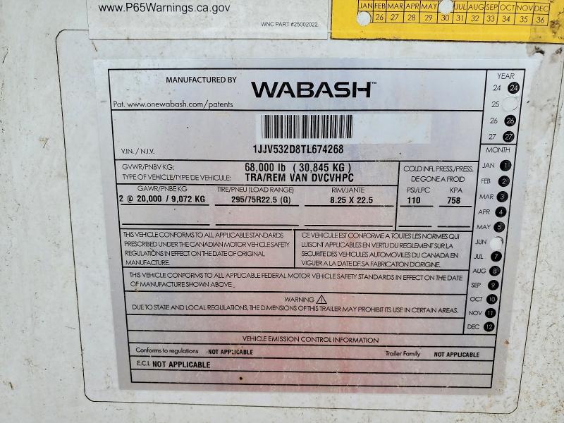 Продажа на аукционе авто 2026 Waba Dry Freight Trailer, vin: 1JJV532D8TL674268, номер лота: 49555256