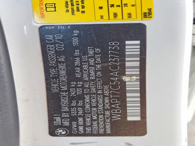 Продажа на аукционе авто 2010 Bmw 535, vin: WBAPT7C54AC237738, номер лота: 51812326