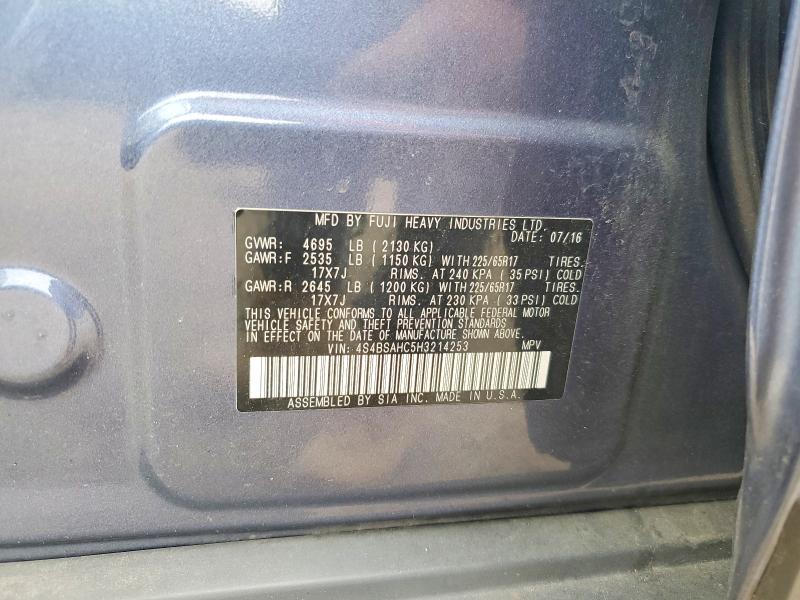 Aukcja sprzedaży 2017 Subaru Outback, vin: 4S4BSAHC5H3214253, numer aukcji: 51491516