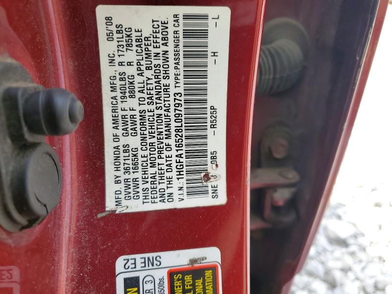 Aukcja sprzedaży 2008 Honda Civic, vin: 1HGFA16528L097973, numer aukcji: 50436696