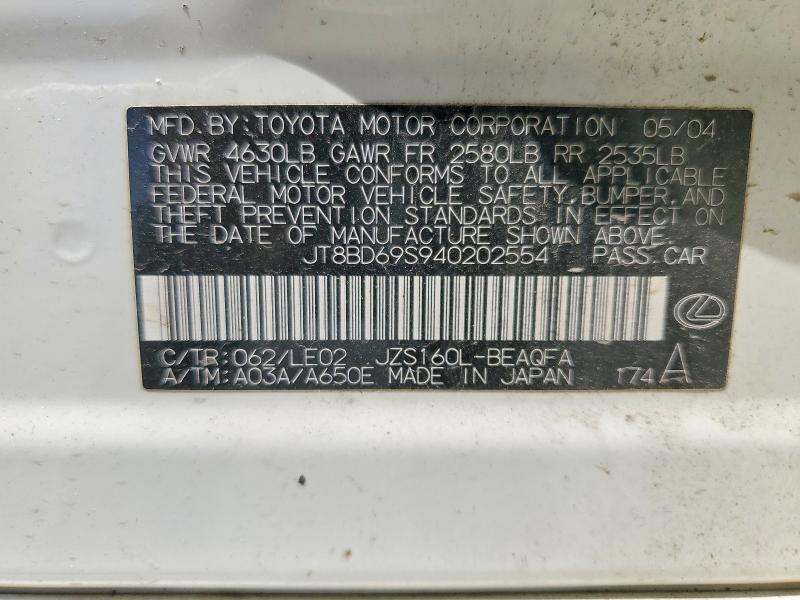 Aukcja sprzedaży 2004 Lexus Gs, vin: JT8BD69S940202554, numer aukcji: 51165226