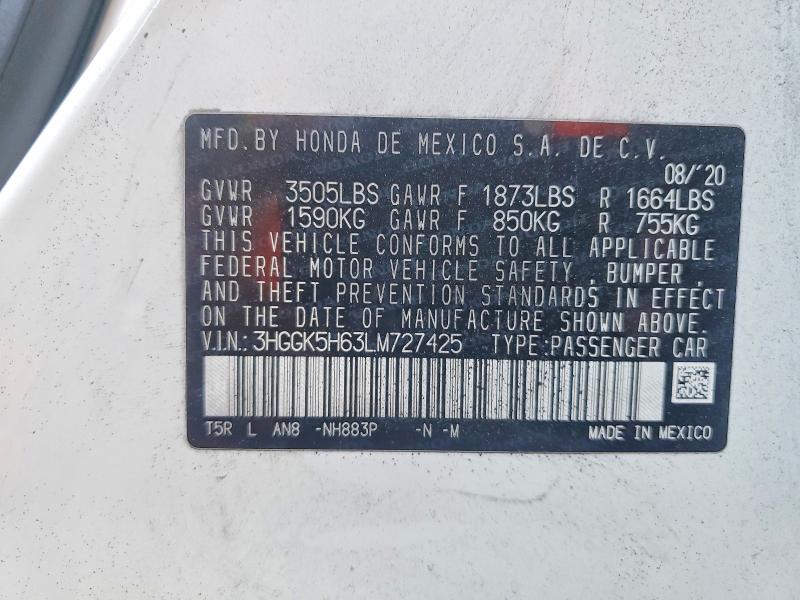 Продажа на аукционе авто 2020 Honda Fit, vin: 3HGGK5H63LM727425, номер лота: 51472726