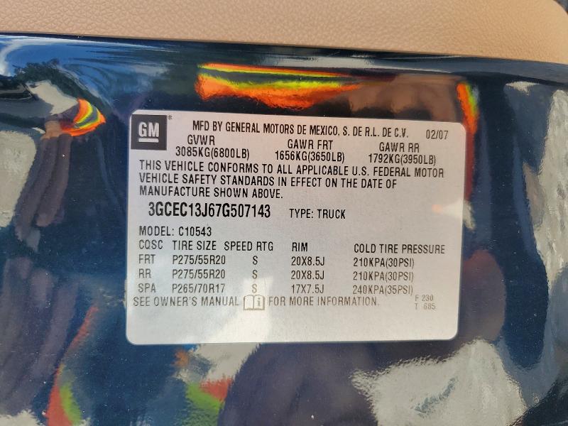 50941106 :رقم المزاد ، 3GCEC13J67G507143 vin ، 2007 Chevrolet Silverado مزاد بيع