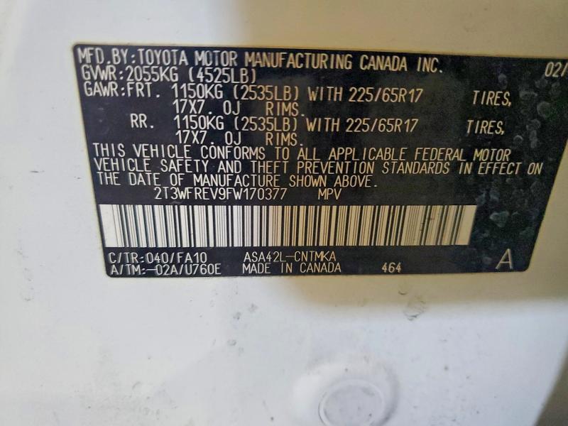 Продаж на аукціоні авто 2015 Toyota Rav4, vin: 2T3WFREV9FW170377, номер лоту: 51600816