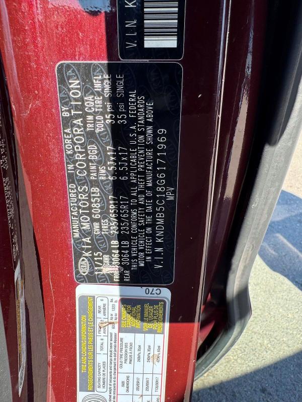 Aukcja sprzedaży 2016 Kia Sedona, vin: KNDMB5C18G6171969, numer aukcji: 49863576