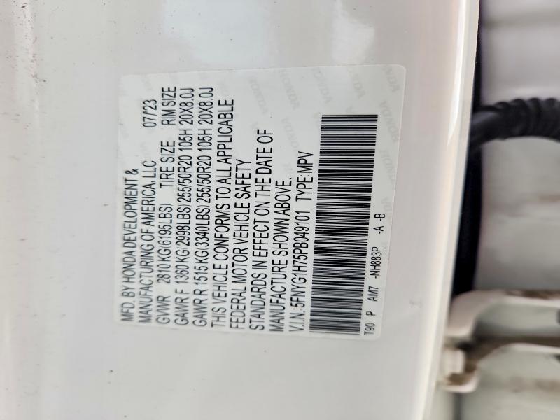 50351606 :رقم المزاد ، 5FNYG1H75PB049101 vin ، 2023 Honda Pilot مزاد بيع