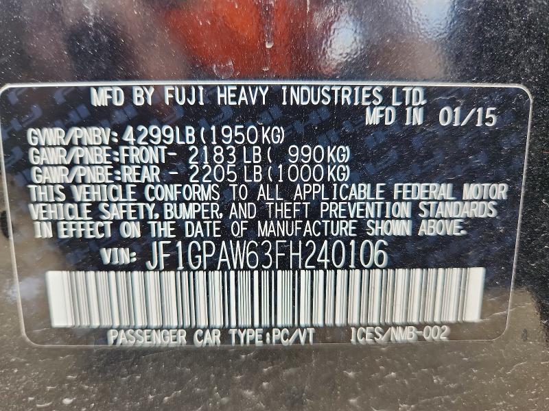 Продажа на аукционе авто 2015 Subaru Impreza, vin: JF1GPAW63FH240106, номер лота: 48126156