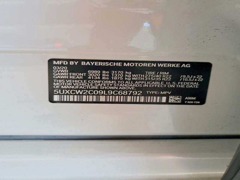 50570136 :رقم المزاد ، 5UXCW2C09L9C68792 vin ، 2020 Bmw X7 مزاد بيع
