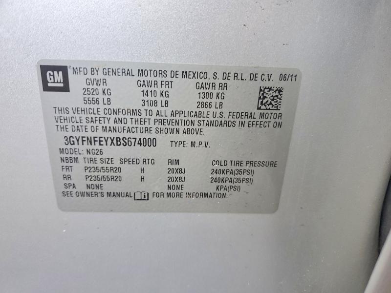 47444236 :رقم المزاد ، 3GYFNFEYXBS674000 vin ، 2011 Cadillac Srx مزاد بيع