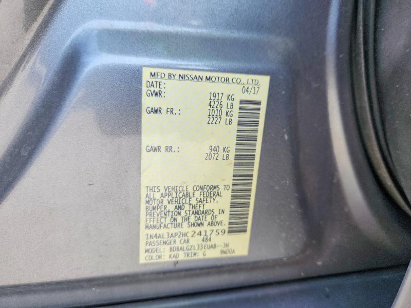 2017 Nissan Altima მანქანა იყიდება აუქციონზე, vin: 1N4AL3AP2HC241759, აუქციონის ნომერი: 51327886