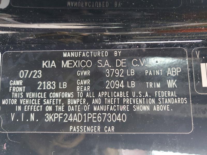 2023 Kia Forte მანქანა იყიდება აუქციონზე, vin: 3KPF24AD1PE673040, აუქციონის ნომერი: 51776786
