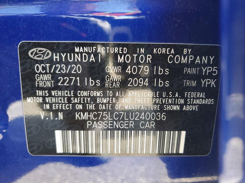 Aukcja sprzedaży 2020 Hyundai Ioniq, vin: KMHC75LC7LU240036, numer aukcji: 50102076