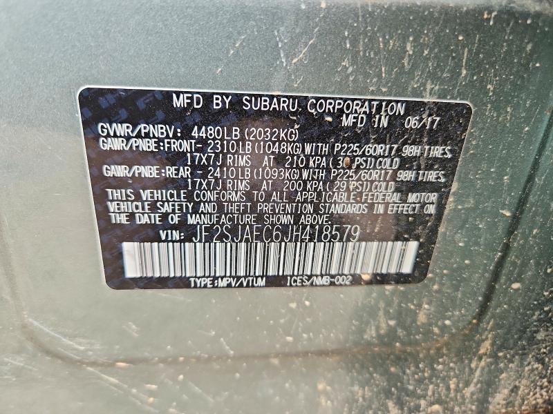 Продаж на аукціоні авто 2018 Subaru Forester, vin: JF2SJAEC6JH418579, номер лоту: 52153186