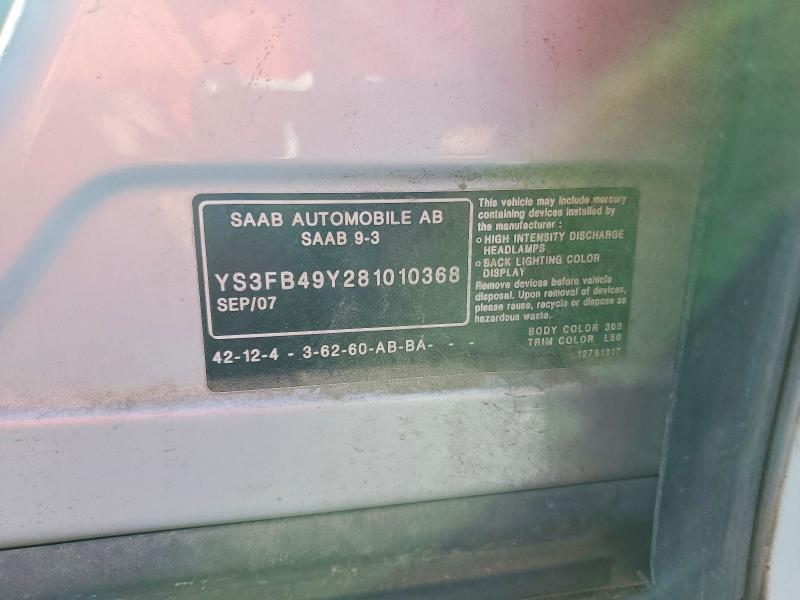 Продажа на аукционе авто 2008 Saab 9-3 2.0t, vin: YS3FB49Y281010368, номер лота: 49285616