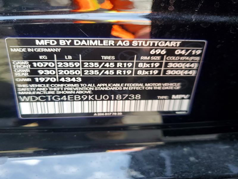 Продаж на аукціоні авто 2019 Mercedes-benz Gla, vin: WDCTG4EB9KU018738, номер лоту: 50969036