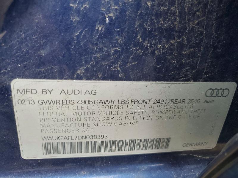 48337776 :رقم المزاد ، WAUKFAFL7DN038393 vin ، 2013 Audi A4 مزاد بيع
