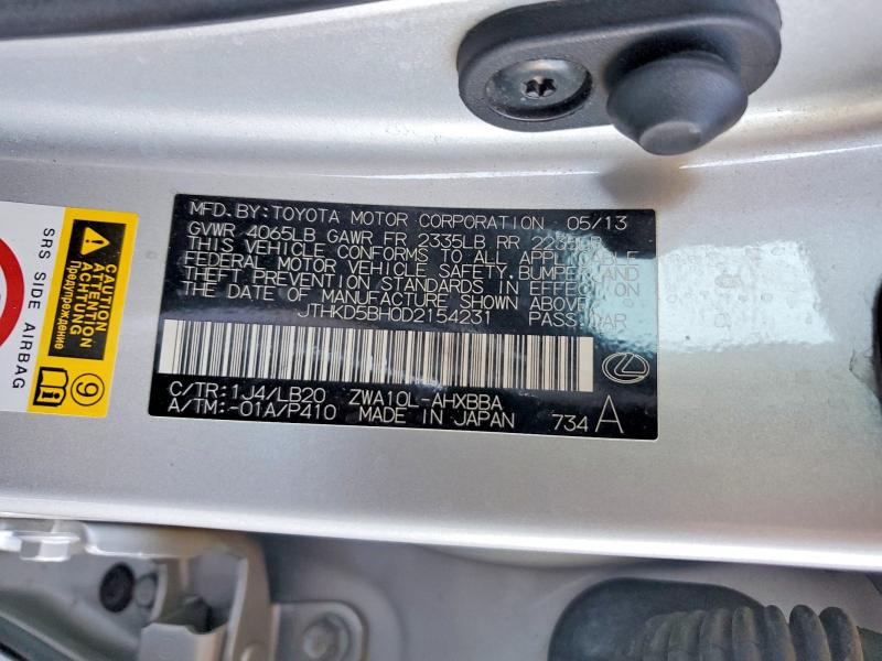 48989686 :رقم المزاد ، JTHKD5BH0D2154231 vin ، 2013 Lexus Ct 200h مزاد بيع