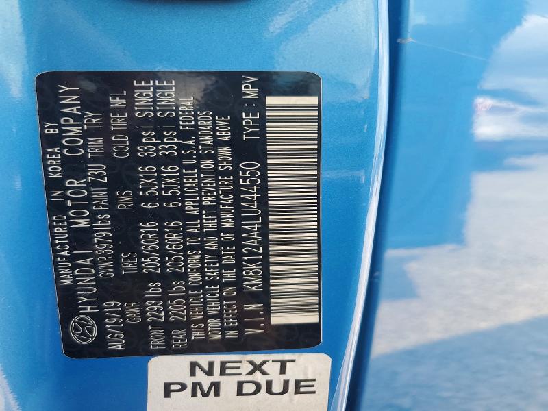 50566166 :رقم المزاد ، KM8K12AA4LU444550 vin ، 2020 Hyundai Kona مزاد بيع