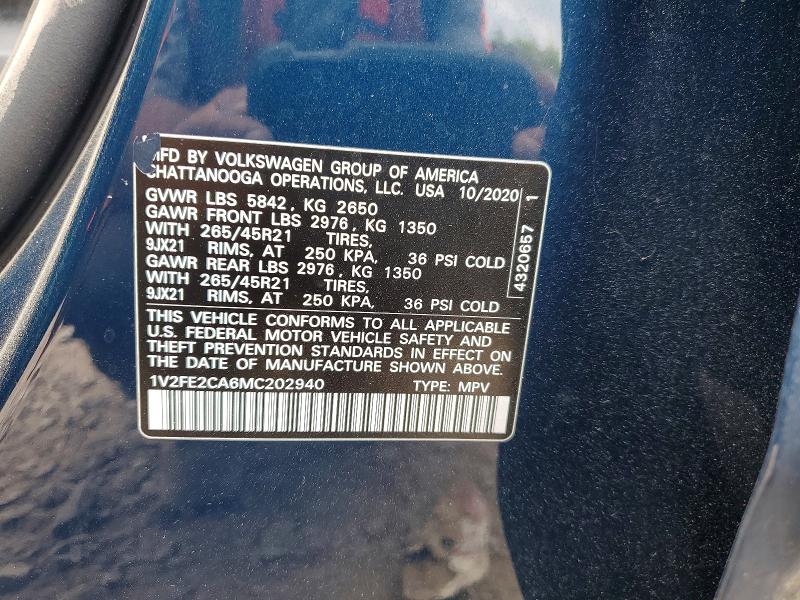 51295976 :رقم المزاد ، 1V2FE2CA6MC202940 vin ، 2021 Volkswagen Atlas Cross Sport مزاد بيع