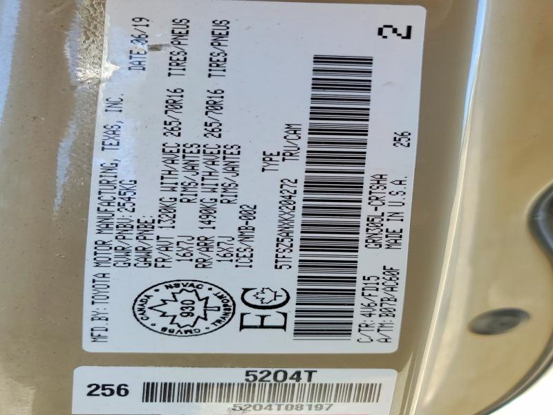 49072346 :رقم المزاد ، 5TFSZ5ANXKX204272 vin ، 2019 Toyota Tacoma مزاد بيع