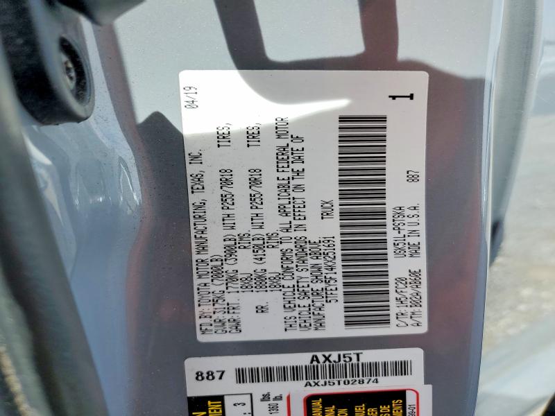 50644506 :رقم المزاد ، 5TFEY5F14KX251691 vin ، 2019 Toyota Tundra مزاد بيع