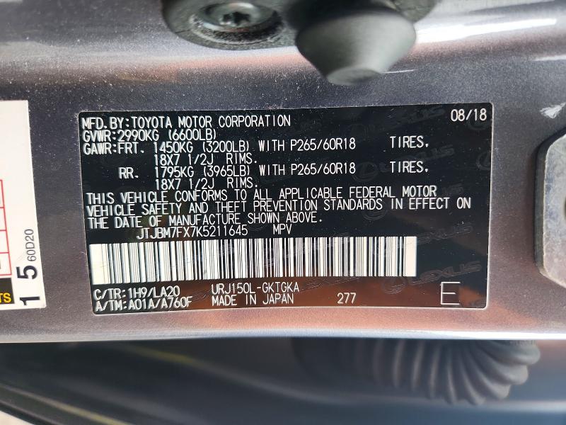 Aukcja sprzedaży 2019 Lexus Gx 460, vin: JTJBM7FX7K5211645, numer aukcji: 48966726