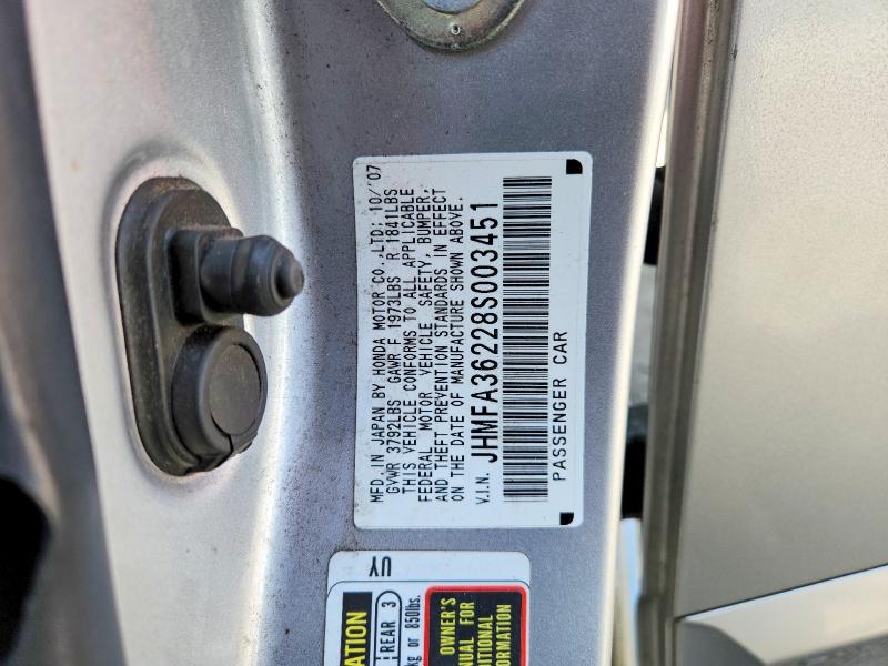 2008 Honda Civic მანქანა იყიდება აუქციონზე, vin: JHMFA36228S003451, აუქციონის ნომერი: 49322626