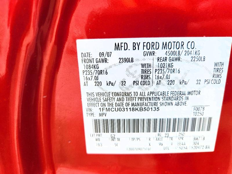51592406 :رقم المزاد ، 1FMCU03118KB50135 vin ، 2008 Ford Escape مزاد بيع