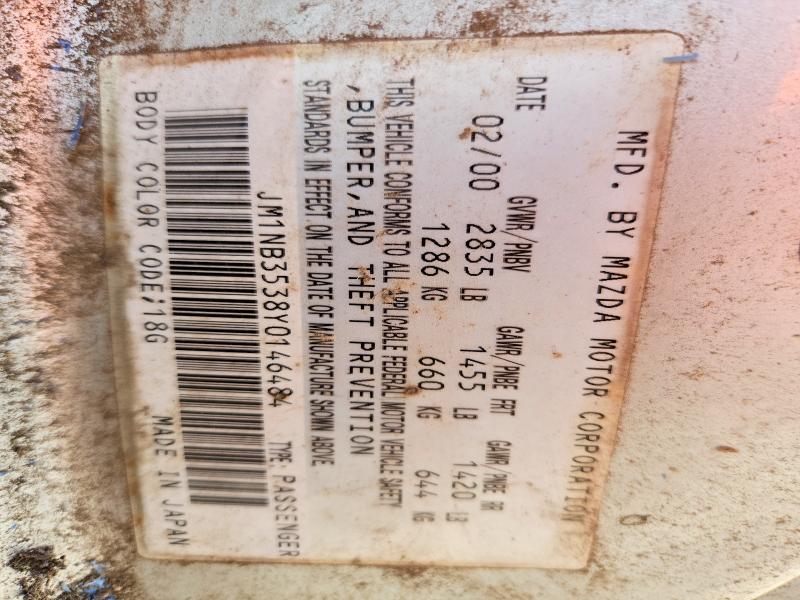 2000 Mazda Mx-5 Miata მანქანა იყიდება აუქციონზე, vin: JM1NB3538Y0146484, აუქციონის ნომერი: 49875226