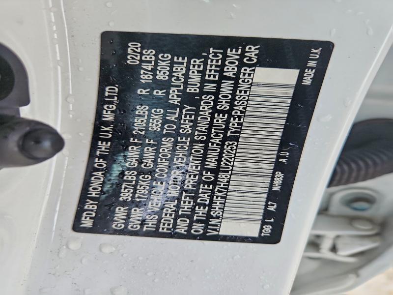 49276086 :رقم المزاد ، SHHFK7H48LU220253 vin ، 2020 Honda Civic مزاد بيع