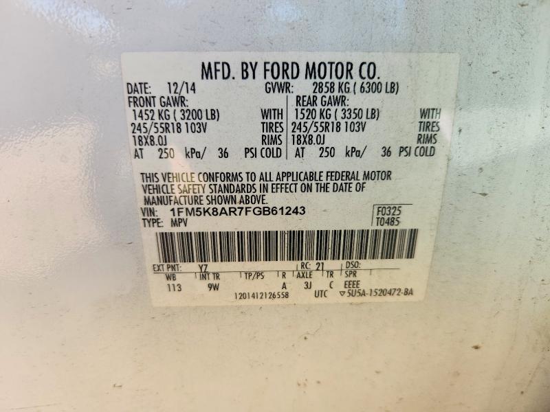 Продаж на аукціоні авто 2015 Ford Explorer, vin: 1FM5K8AR7FGB61243, номер лоту: 49841256