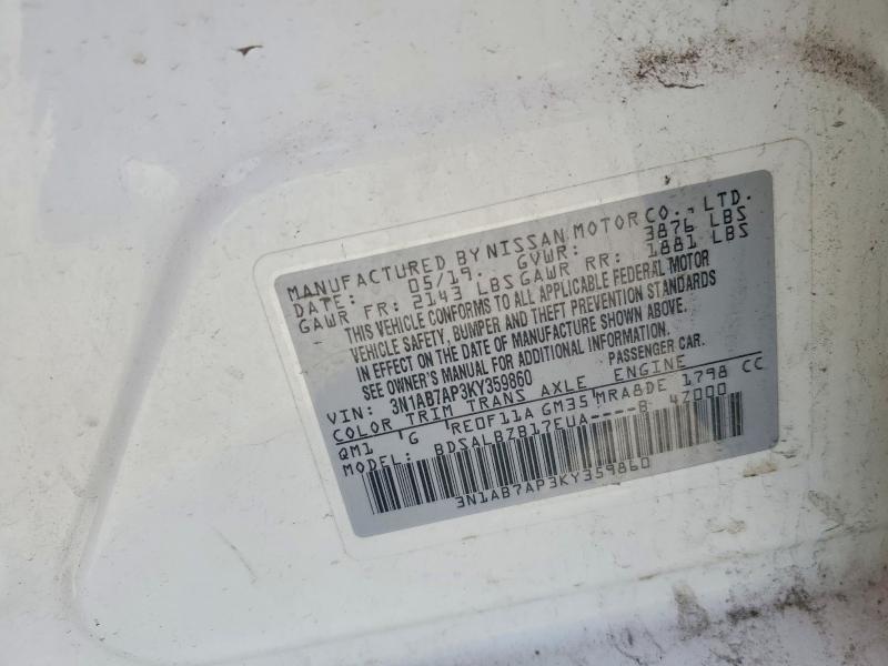 2019 Nissan Sentra მანქანა იყიდება აუქციონზე, vin: 3N1AB7AP3KY359860, აუქციონის ნომერი: 49700766