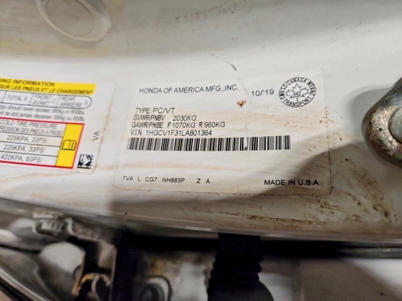 98212115 :رقم المزاد ، 1HGCV1F31LA801364 vin ، 2020 Honda Accord مزاد بيع