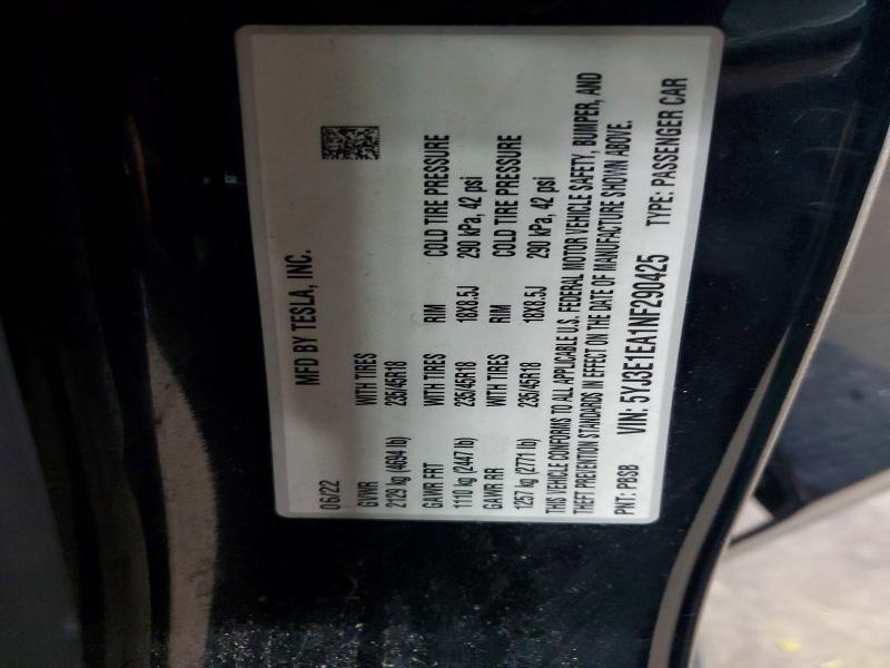 48190166 :رقم المزاد ، 5YJ3E1EA1NF290425 vin ، 2022 Tesla Model 3 مزاد بيع