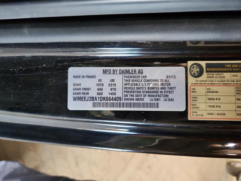 2013 Smart Fortwo მანქანა იყიდება აუქციონზე, vin: WMEEJ3BA1DK664409, აუქციონის ნომერი: 52087976
