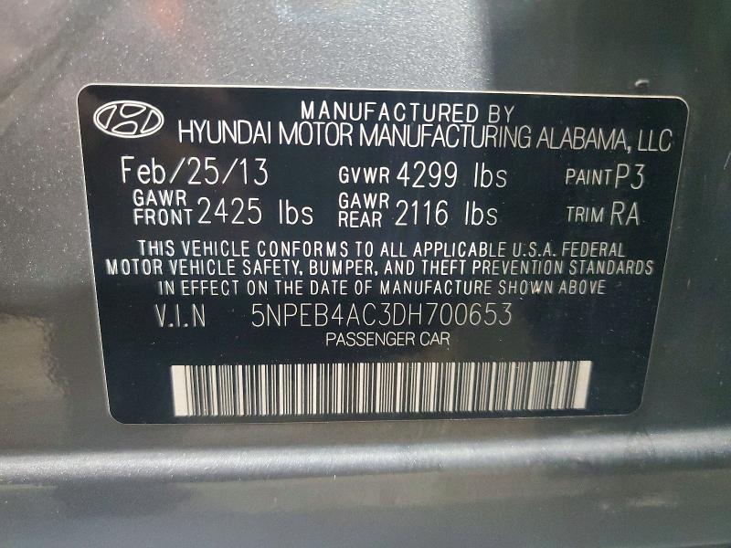 2013 Hyundai Sonata მანქანა იყიდება აუქციონზე, vin: 5NPEB4AC3DH700653, აუქციონის ნომერი: 50838236