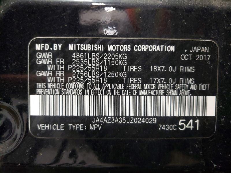 50719316 :رقم المزاد ، JA4AZ3A35JZ024029 vin ، 2018 Mitsubishi Outlander مزاد بيع