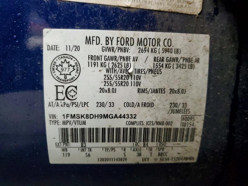 Aukcja sprzedaży 2021 Ford Explorer, vin: 1FMSK8DH9MGA44332, numer aukcji: 51004846