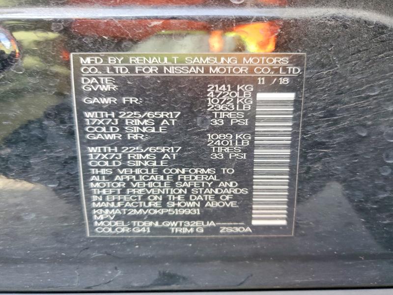 Aukcja sprzedaży 2019 Nissan Rogue, vin: KNMAT2MV0KP519931, numer aukcji: 48796516