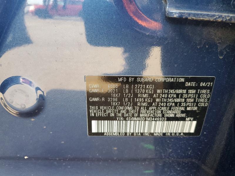 Aukcja sprzedaży 2021 Subaru Ascent, vin: 4S4WMABD1M3446923, numer aukcji: 50134276