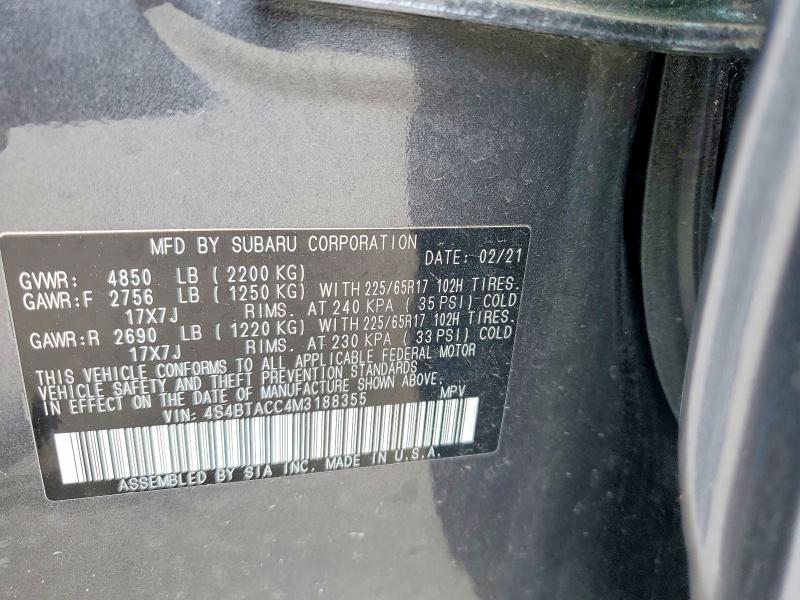 Aukcja sprzedaży 2021 Subaru Outback, vin: 4S4BTACC4M3188355, numer aukcji: 48716566
