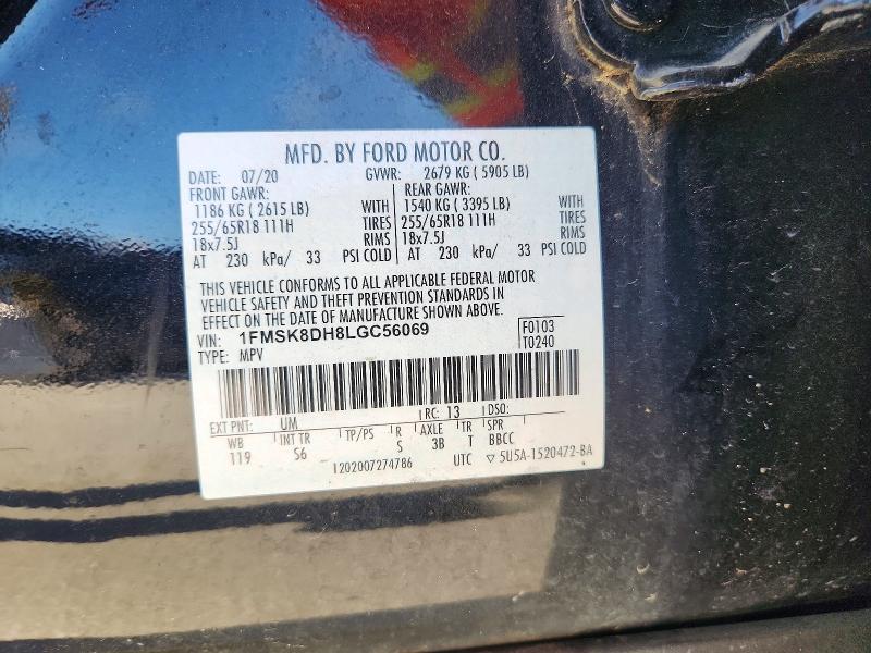 Aukcja sprzedaży 2020 Ford Explorer, vin: 1FMSK8DH8LGC56069, numer aukcji: 49179366