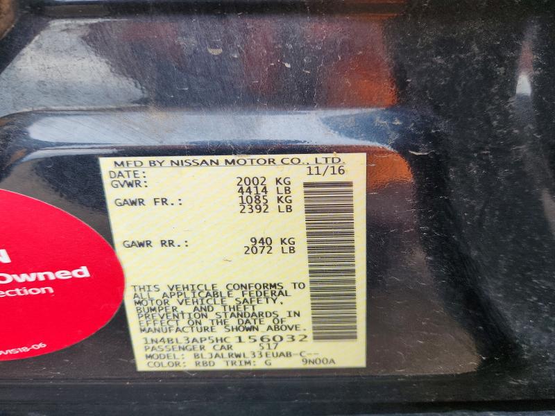 50298946 :رقم المزاد ، 1N4BL3AP5HC156032 vin ، 2017 Nissan Altima مزاد بيع