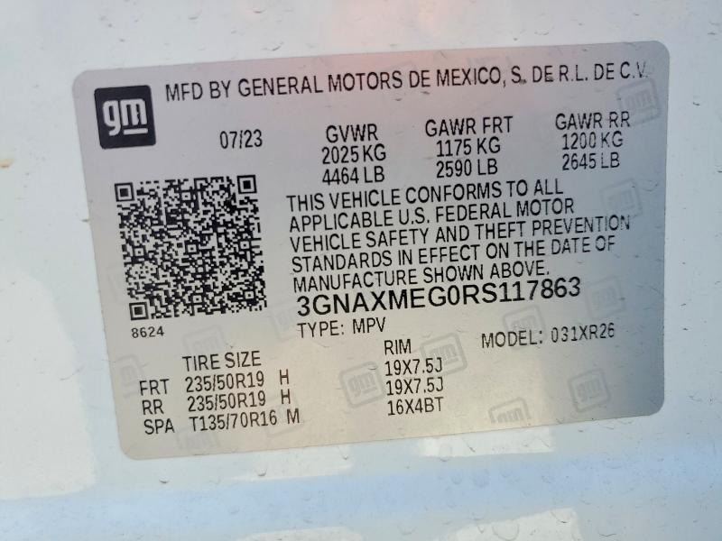2024 Chevrolet Equinox მანქანა იყიდება აუქციონზე, vin: 3GNAXMEG0RS117863, აუქციონის ნომერი: 48534636