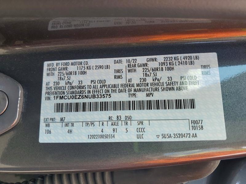Продаж на аукціоні авто 2022 Ford Escape, vin: 1FMCU0EZ6NUB33575, номер лоту: 48547986