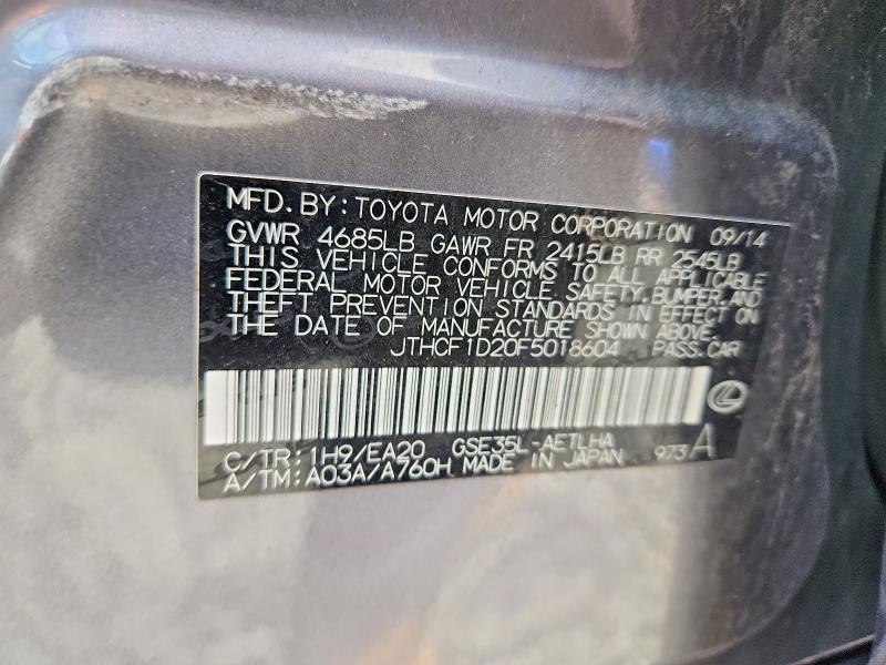 49442426 :رقم المزاد ، JTHCF1D20F5018604 vin ، 2015 Lexus Is مزاد بيع