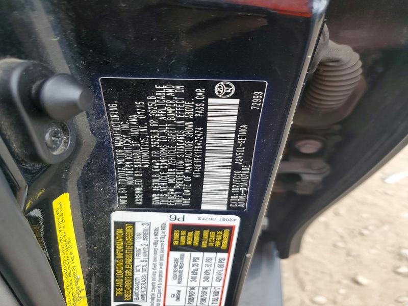 51092786 :رقم المزاد ، 4T4BF1FK1FR472474 vin ، 2015 Toyota Camry مزاد بيع