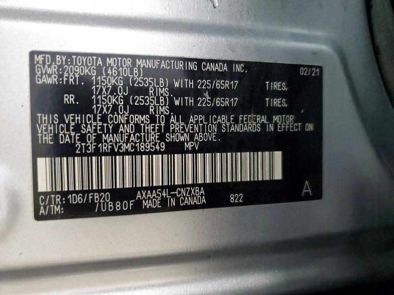 Aukcja sprzedaży 2021 Toyota Rav4, vin: 2T3F1RFV3MC189549, numer aukcji: 49728616