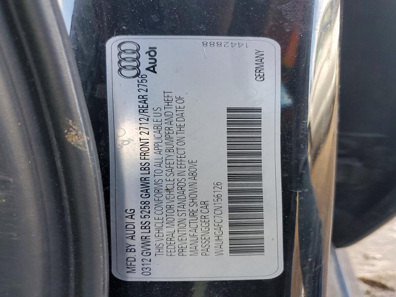 2012 Audi A6 მანქანა იყიდება აუქციონზე, vin: WAUHGAFC7CN156126, აუქციონის ნომერი: 48964846